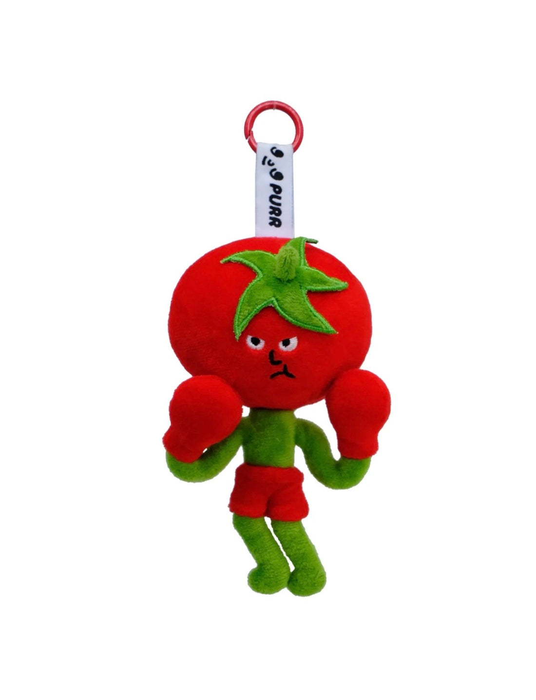Wulibuddy Purr Red Boxing Tomato Buddy plush bag  Charm & keychain accessory with boxing gloves on a white background