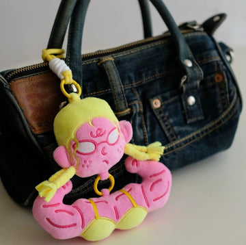 WuliBuddy pink baddie muscle girl plush bag charm character gym accessory keychain