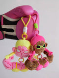 WuliBuddy pink skin and dark skin baddie muscle girl plush bag charm character gym accessory keychain