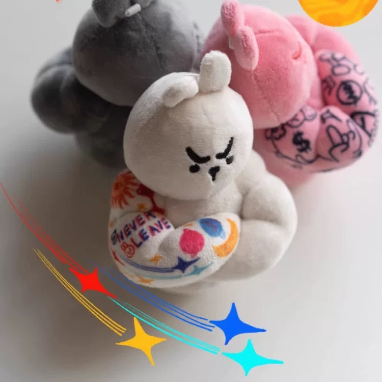 WuliBuddy white Rabbit plush muscle bag charm character with tattoo style design