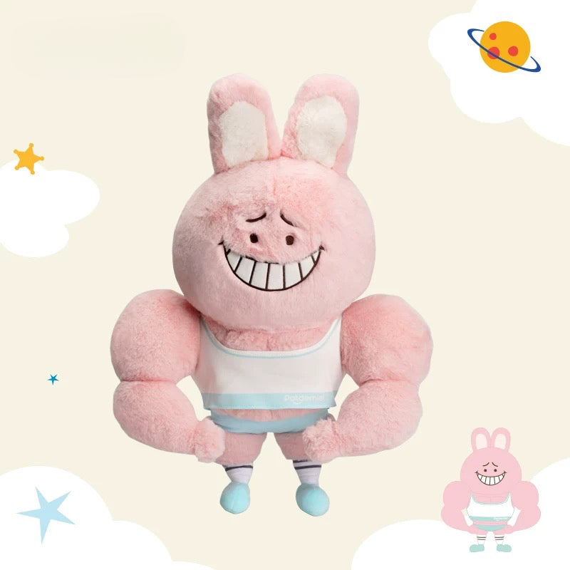 WuliBuddy pink muscle bunny plush toy cute character stuffed animal design