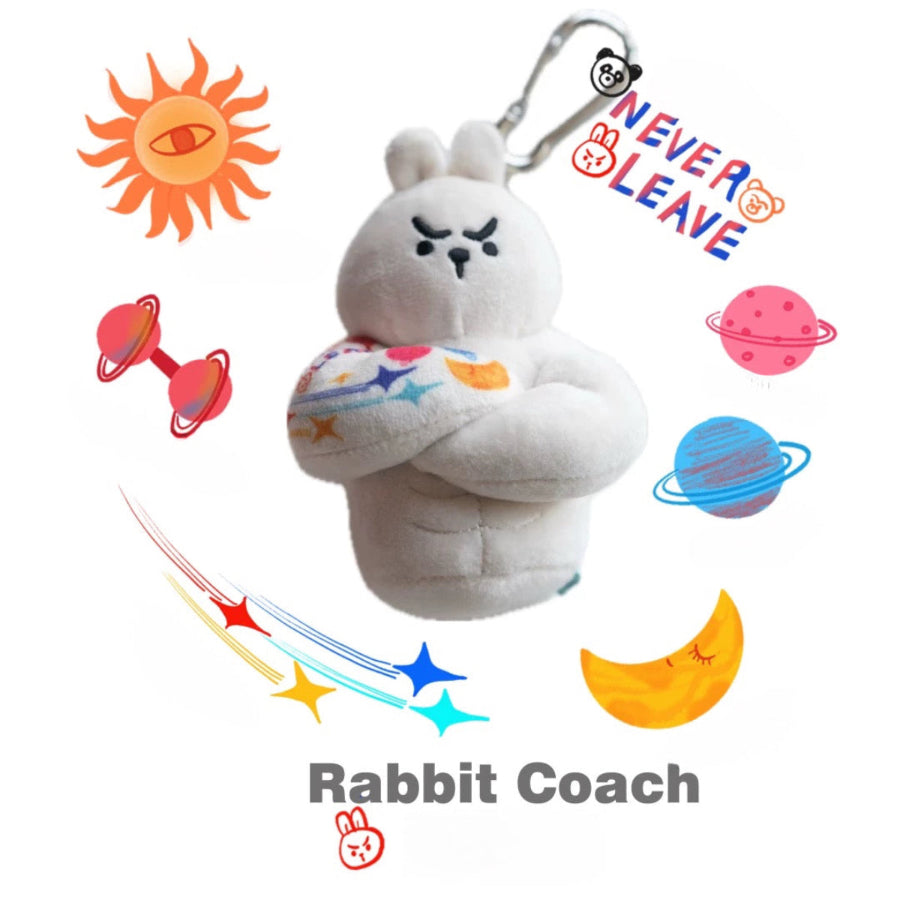 WuliBuddy white Rabbit plush muscle bag charm character with tattoo style design